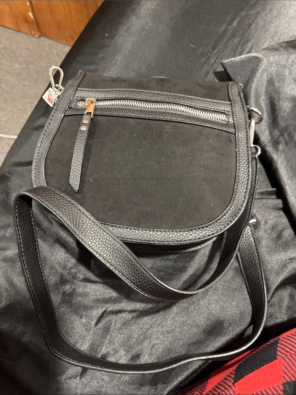 Kelly & Katie Black Crossbody Bag with Suede & Leather Trim